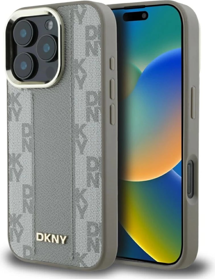Mbështjellës DKNY Checkered Pattern MagSafe për iPhone 16 Pro Max, Bezhe