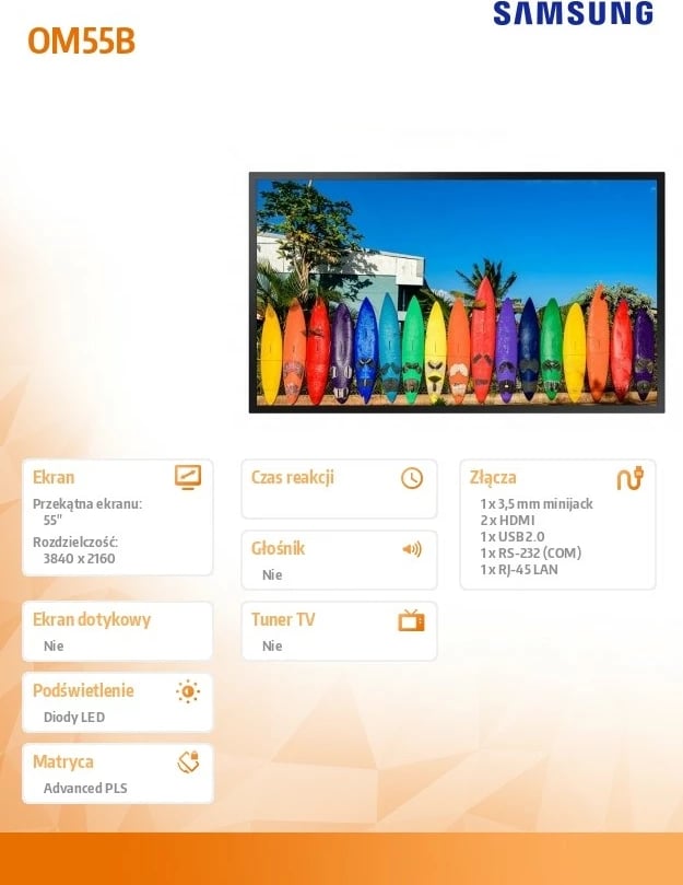 Monitor profesional Samsung OM55B, 55", UHD 3840x2160, 3000 cd/m², i zi