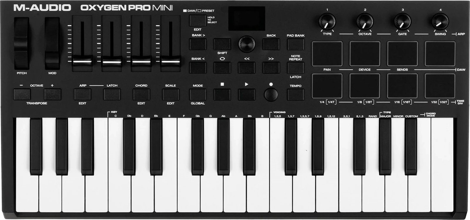 Tastierë MIDI M-AUDIO Oxygen Pro Mini, 32 taste, USB, E zezë