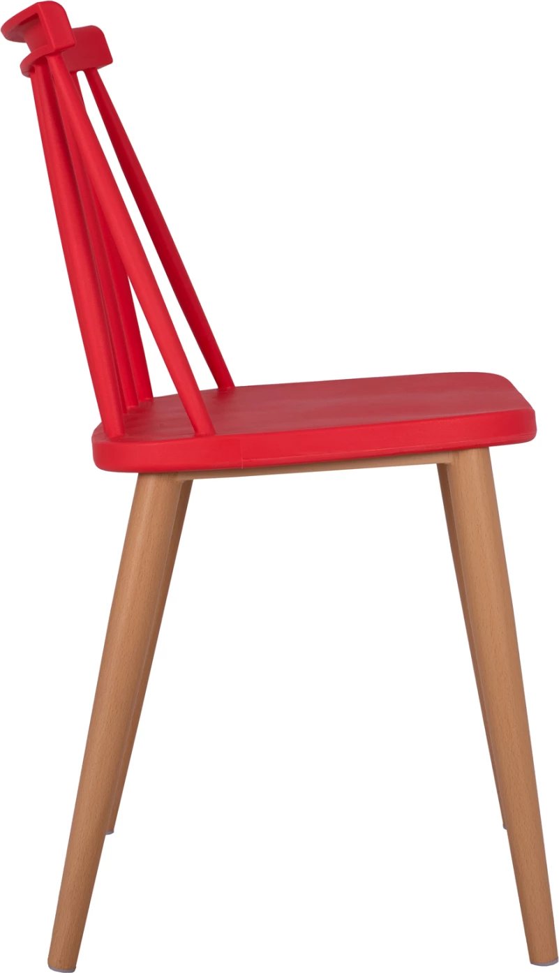 Karrige ngrënieje Vanessa e kuqe me këmbë metalike 42,5x47x81,5cm, set prej 4 copë