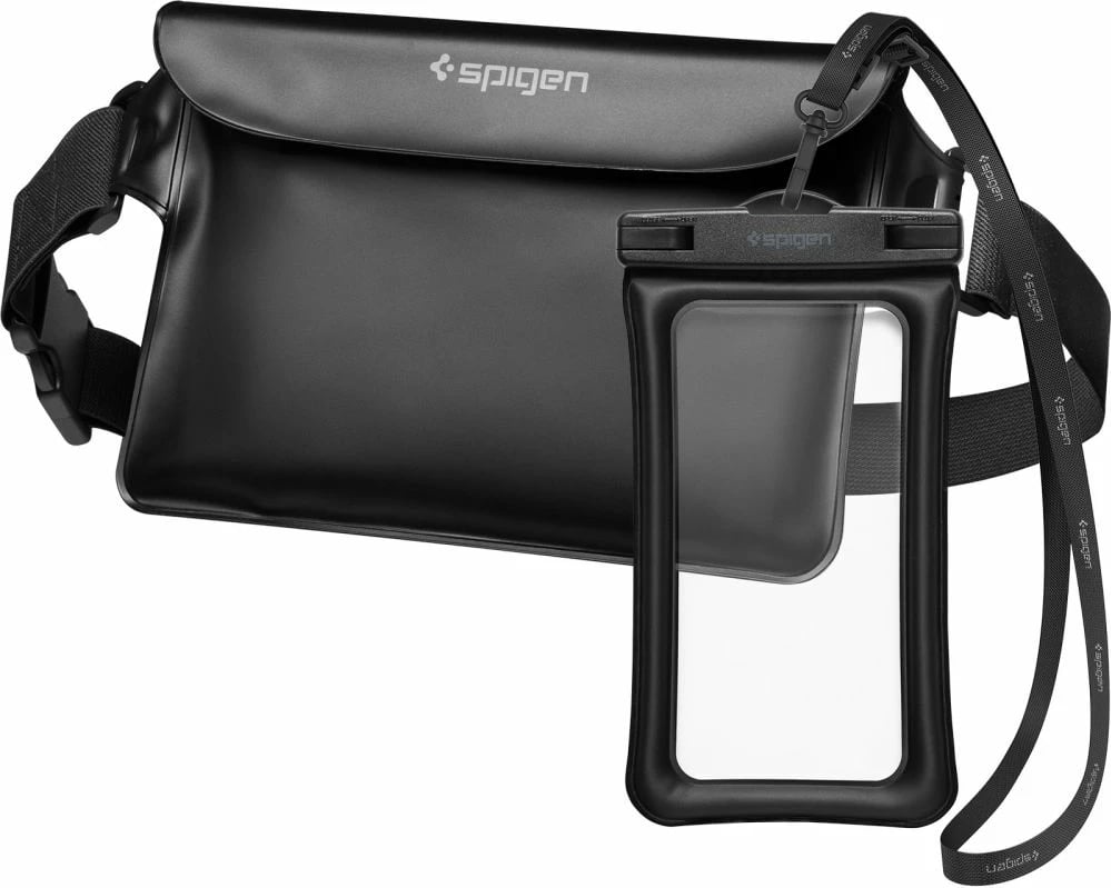 Set çantë beli dhe mbështjellës telefoni Spigen Aqua Shield A621, IPX8, e zezë