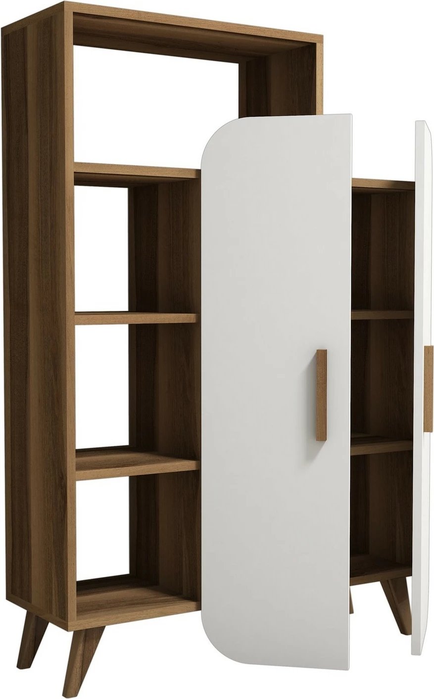 Raft librash Hanah Home, formë moderne, ngjyrë arrë dhe e bardhë