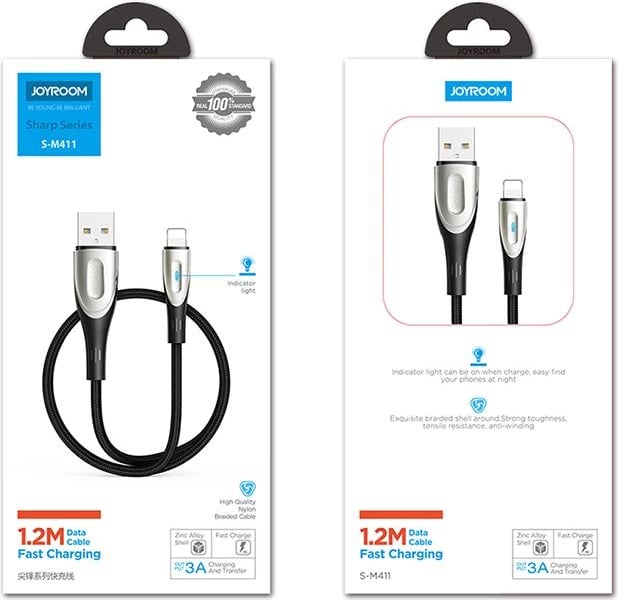 Kabllo Joyroom Sharp Series S-M411, USB-A në Lightning, 1.2m, 3A, e zezë