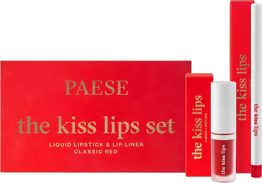 Set buzëkuqi dhe laps për buzë Paese The Kiss Lips për femra 06 Classic Red, 2 copë