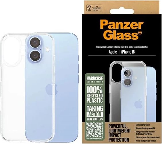 Mbështjellës PanzerGlass HardCase për iPhone 16, 6.1", transparent