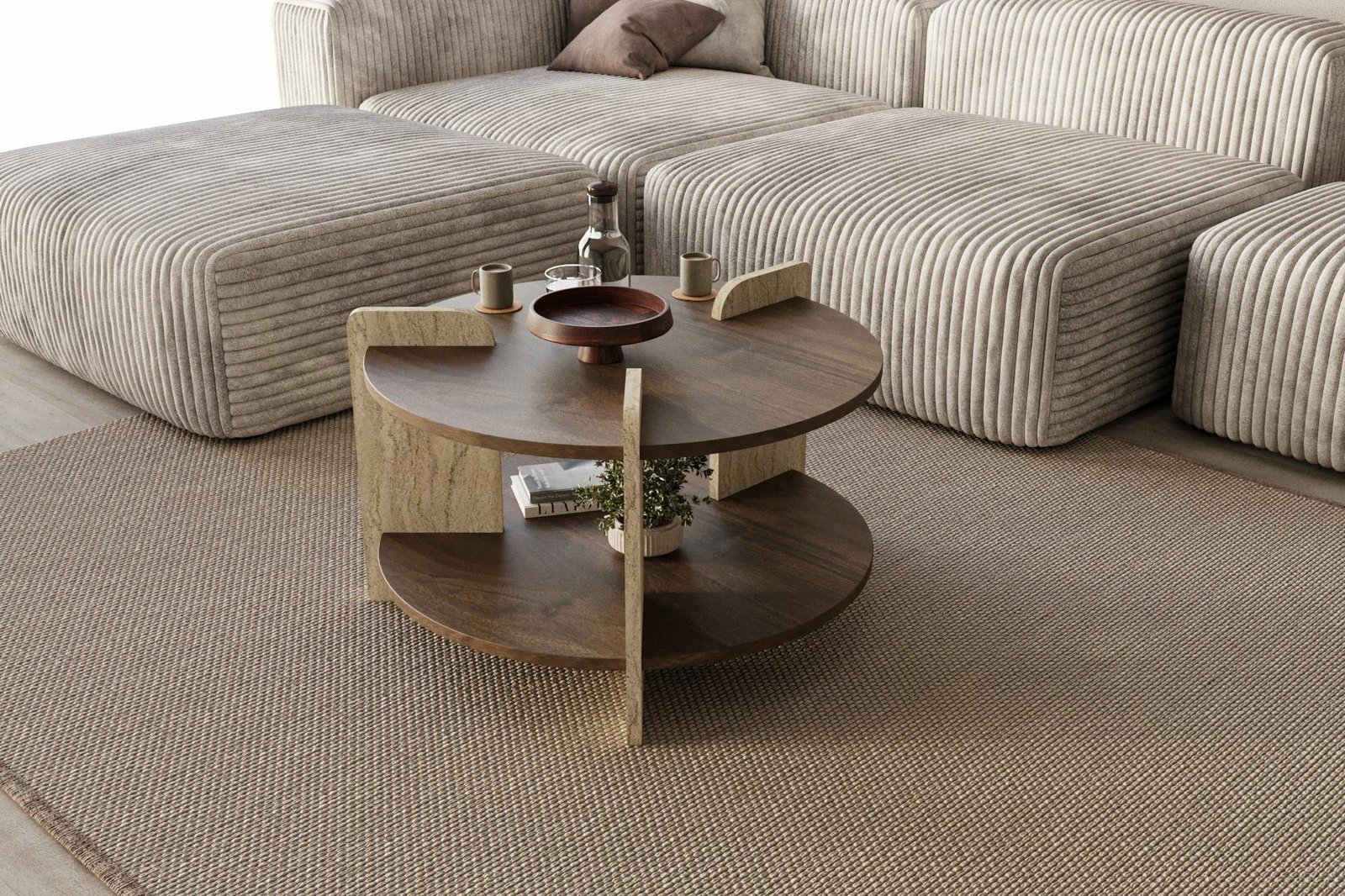 Tavolinë kafeje Skye Decor, Oalla - travertin, arrë