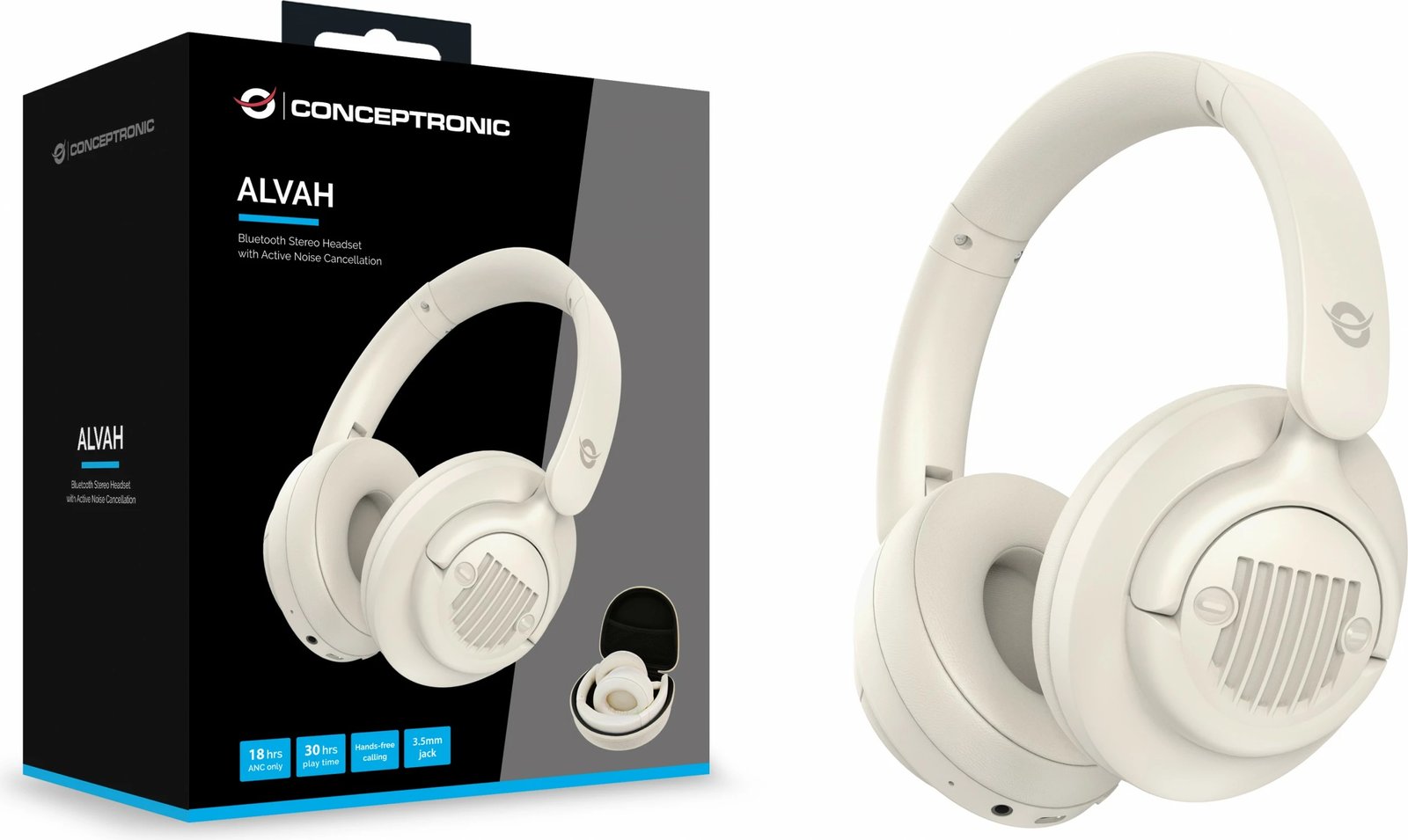 Kufje wireless Conceptronic, BT 5.4, stereo, 30 orë, anulim zhurme, e bardhë