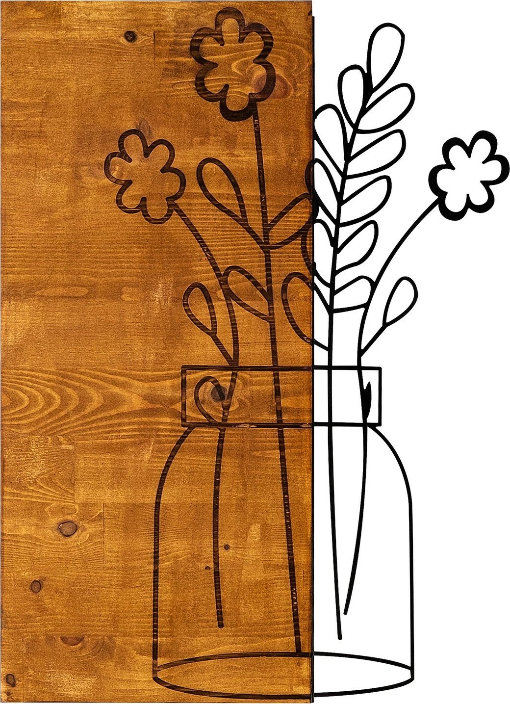 Aksesor dekorativ prej druri për mur, Wallity, Cicek2, ngjyrë arre dhe e zezë, 41x58cm