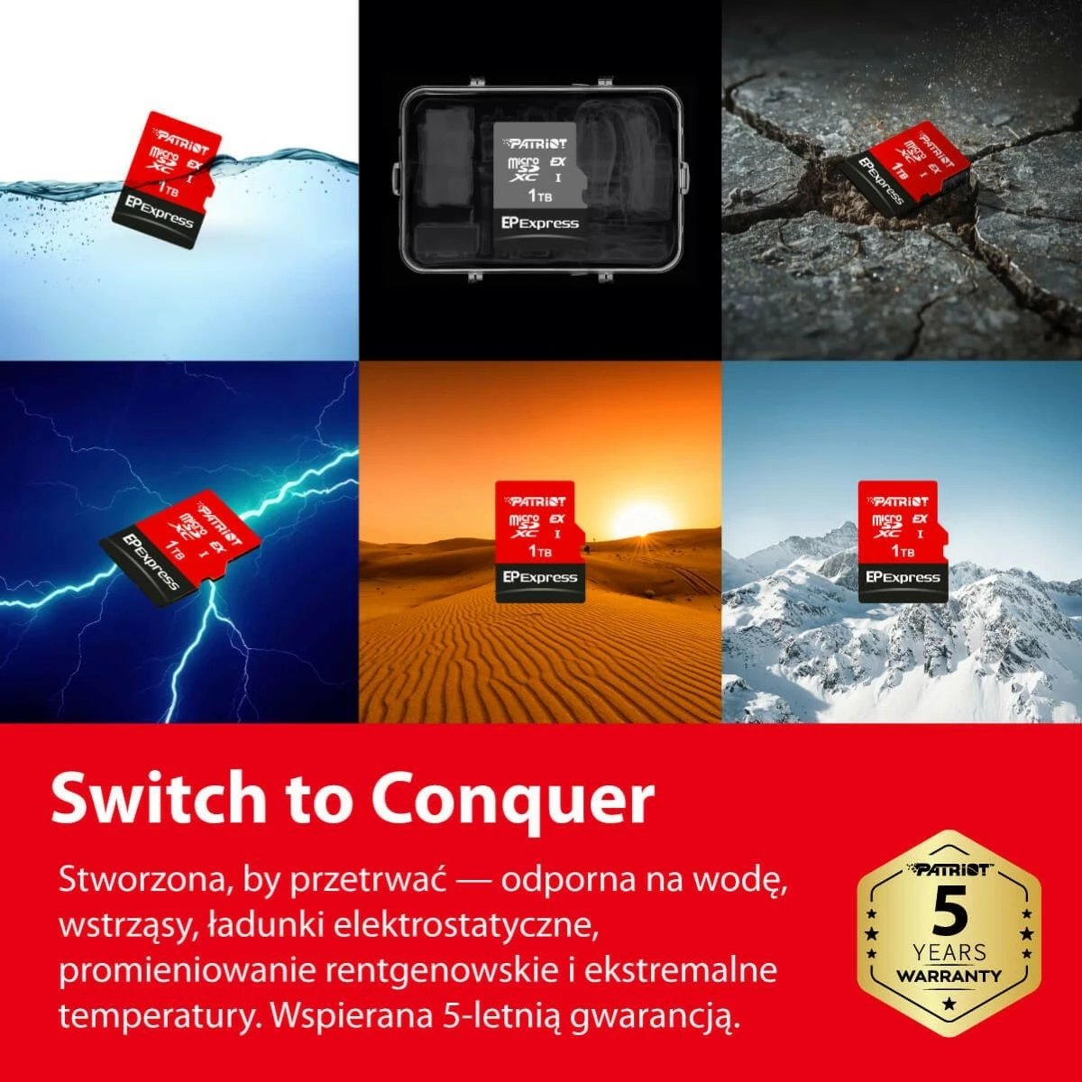 Kartë memorie microSDXC Patriot EP Express 512GB, 800/600MB/s, e kuqe