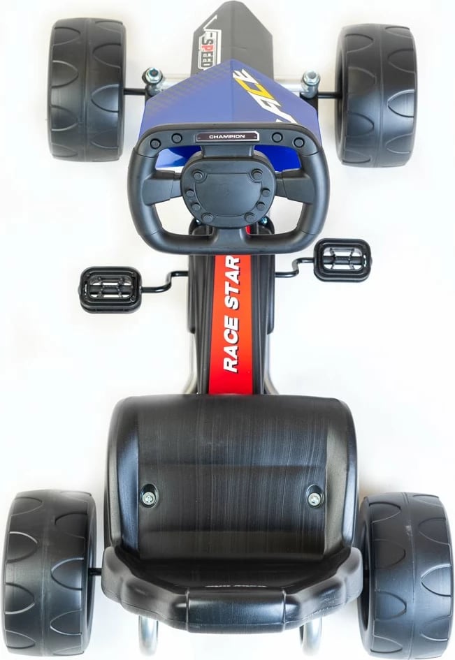 Gokart me pedale, Baby Mix Speedy, transmision me zinxhir përpara/mbrapa, rrota plastike 30 cm, ulëse e rregullueshme, moshë 3-8 vjet, ngjyrë blu