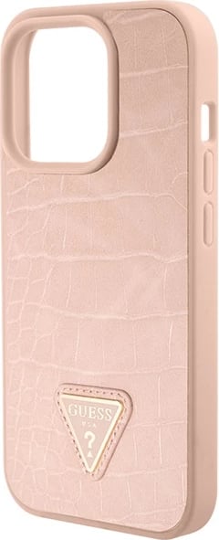 Mbështjellës Guess Croco Triangle Metal Logo për iPhone 15 Pro, rozë Mbështjellës Guess Croco Triangle Metal Logo për iPhone 15 Pro, rozë