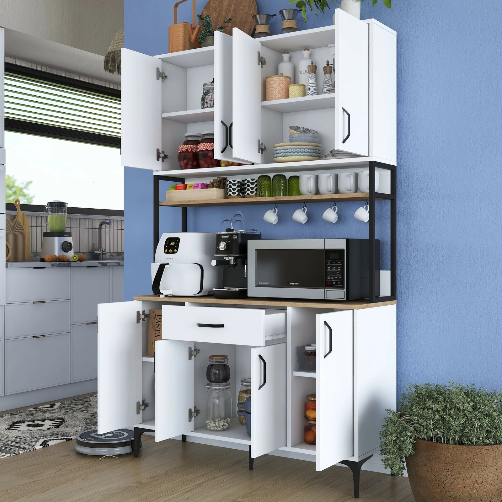 Dollap shumëpërdorimësh, ngjyrë arre dhe e bardhë, Skye Decor, JE127 - 3401