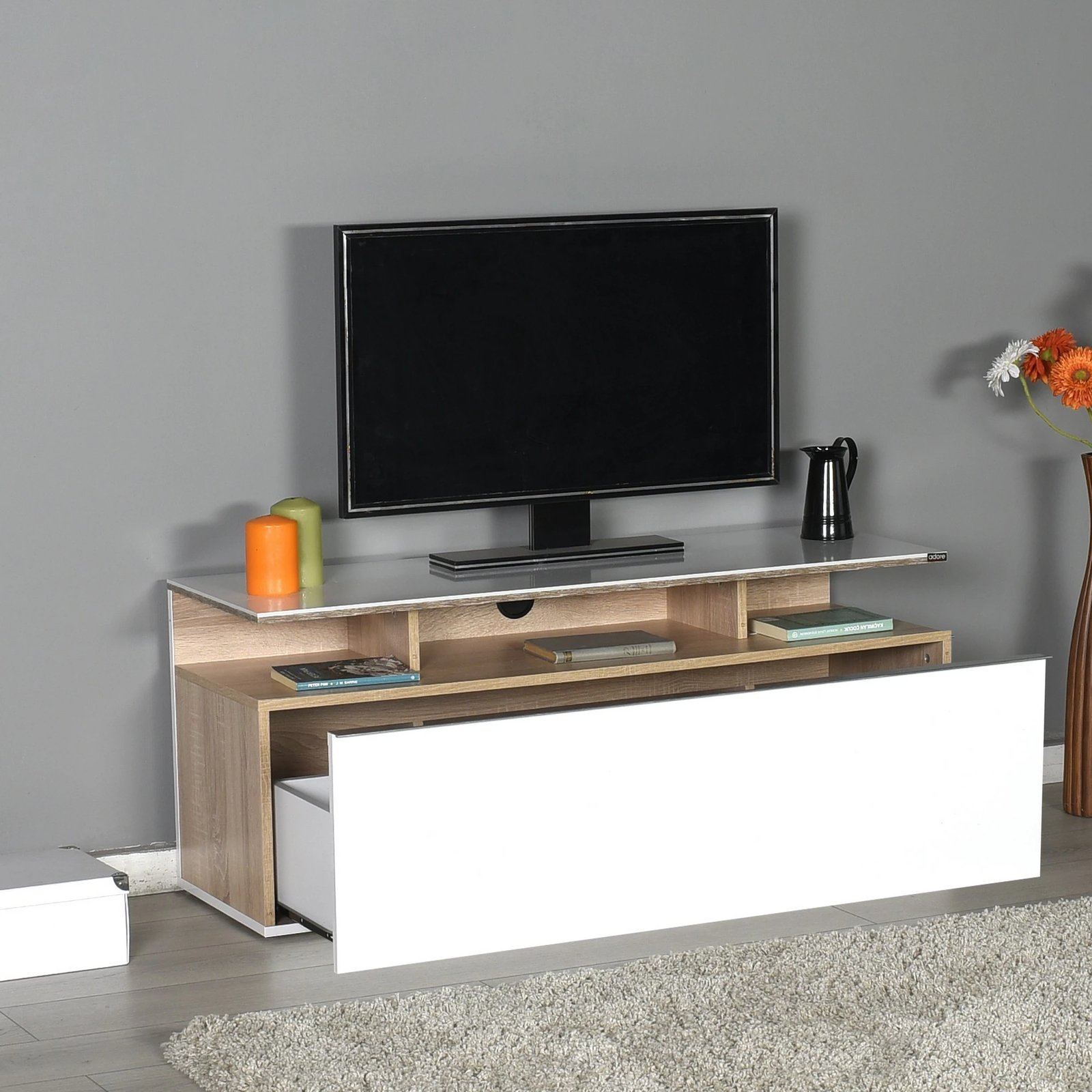 Komodë TV Hanah Home, Tvc-529-Sp-1, ngjyrë lis dhe e bardhë, 117x48x40cm