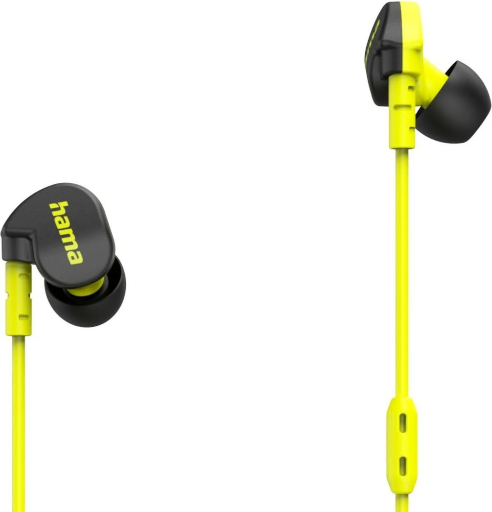 Kufje in-ear me mikrofon Hama Freedom Athletics II, Bluetooth 5.3, kapëse pas veshi, USB-C, rezistente ndaj djersës, e verdhë/zezë