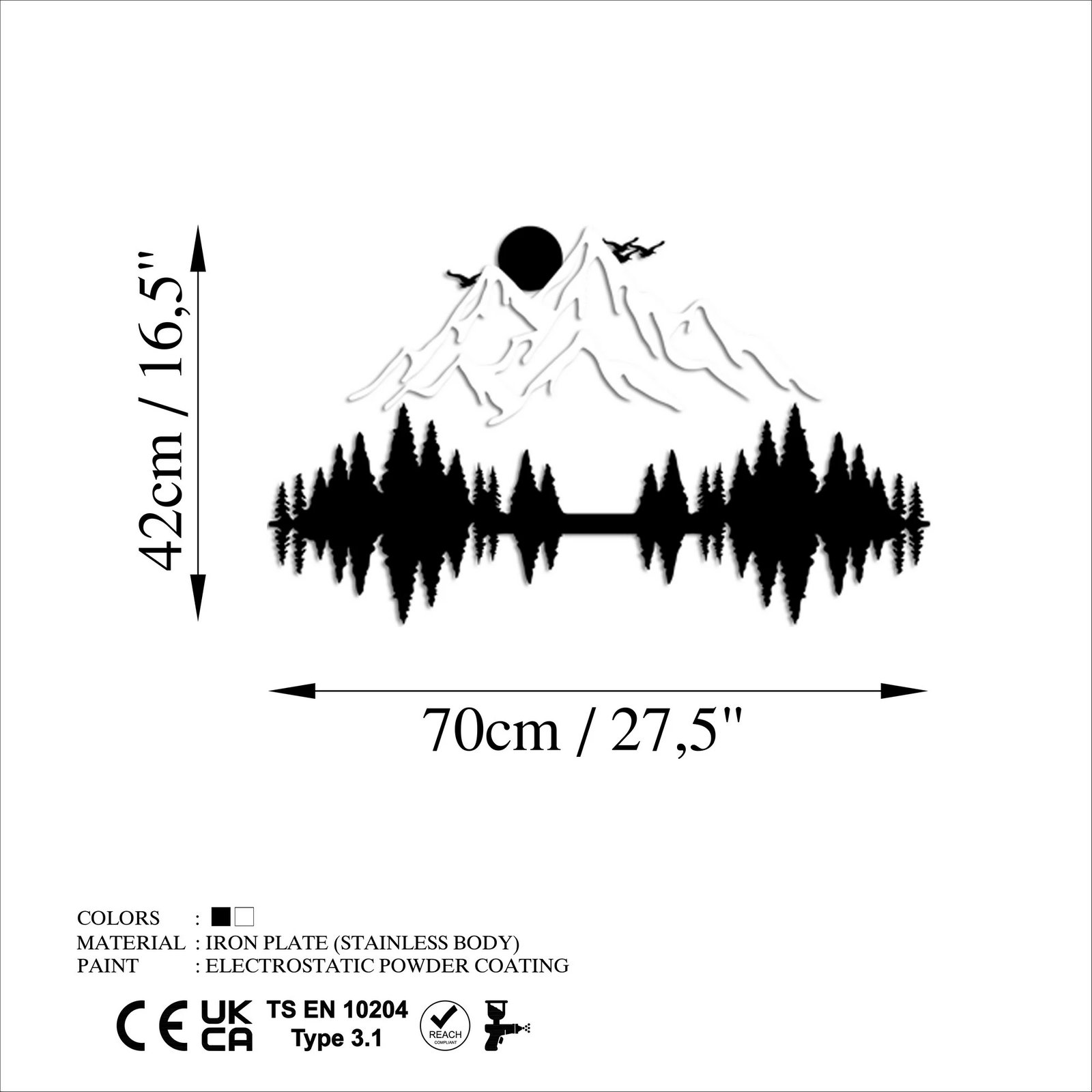 Aksesor dekorativ metalik për mur, natyrë dhe male, Wallity - 2 copë