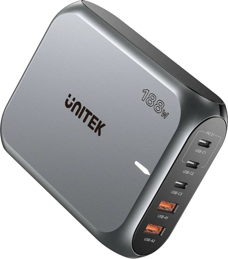 Karikues rrjeti Unitek GAN 188W, 2xUSB-A, 3xUSB-C, gri