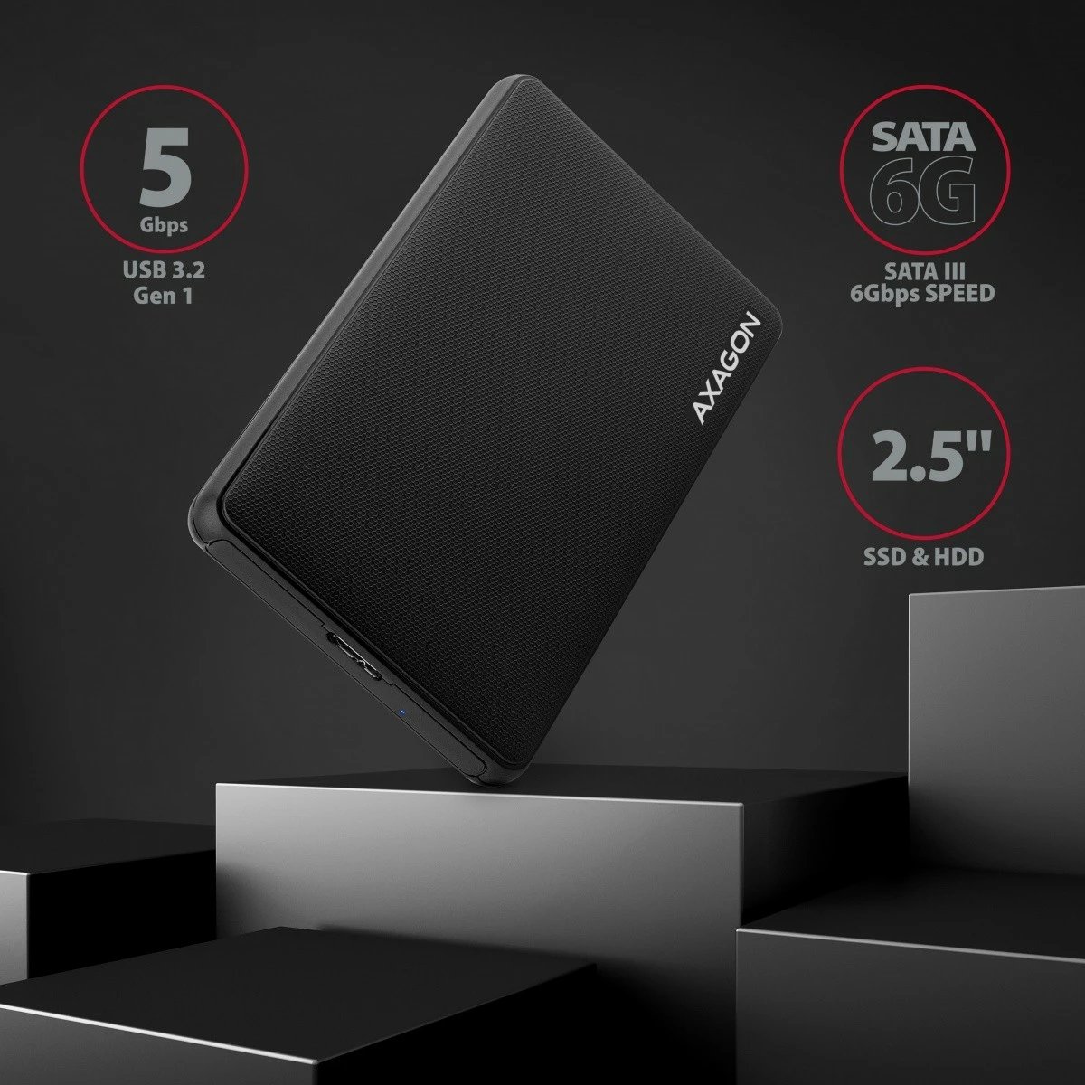 Kasë e jashtme AXAGON EE25-SL, për HDD/SSD 2.5", USB 3.2 Gen1, e zezë