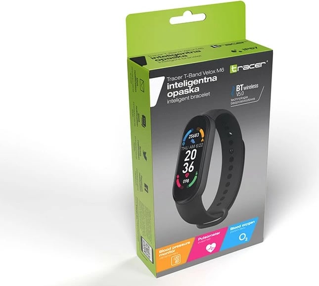 Smartband Tracer T-Band VELOX M6, Bluetooth, Ekran LCD, IP67, i zi