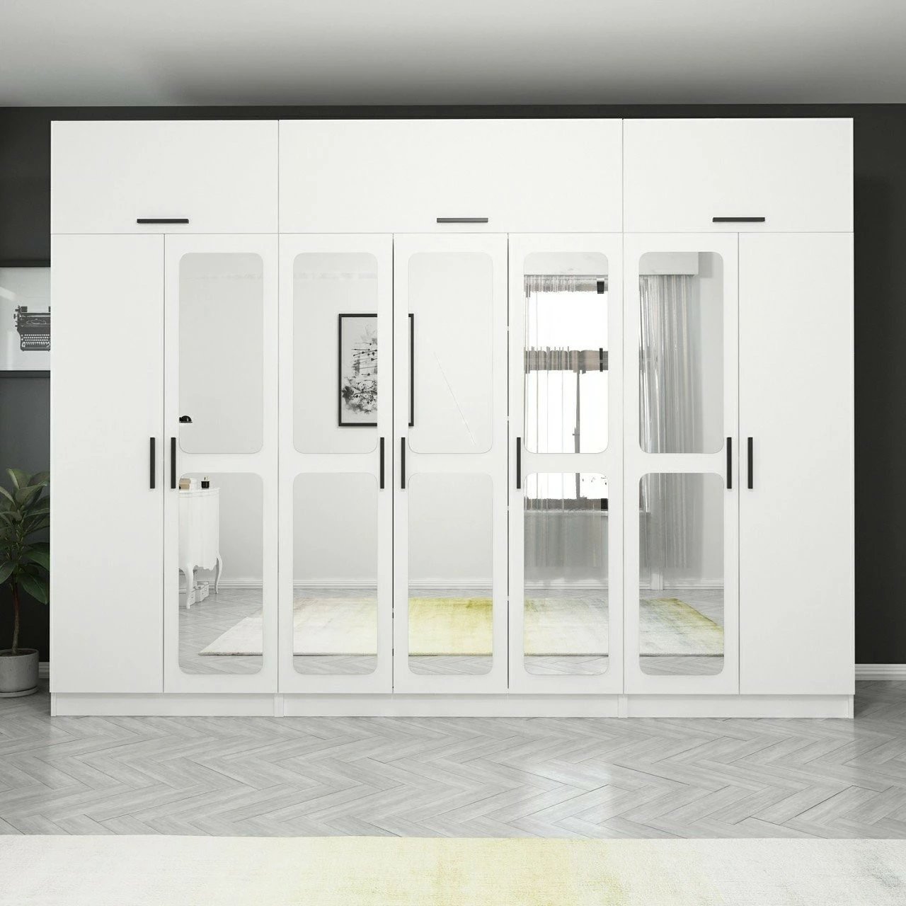 Dollap i madh, ngjyrë e bardhë, Skye Decor, 13 pjesë, 315x235x52cm