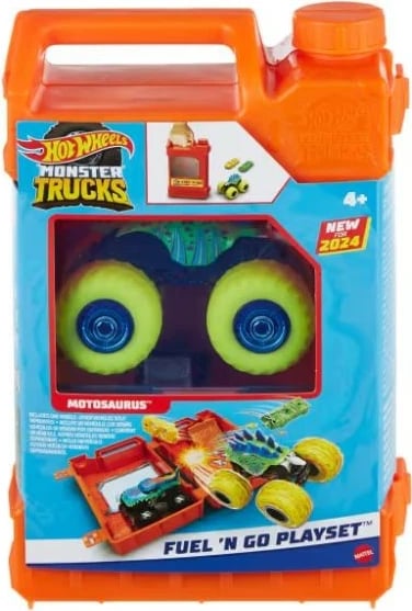 Set lodrash Hot Wheels Monster Trucks Fuel 'N Go, Motosaurus, 1:64, shumëngjyrësh