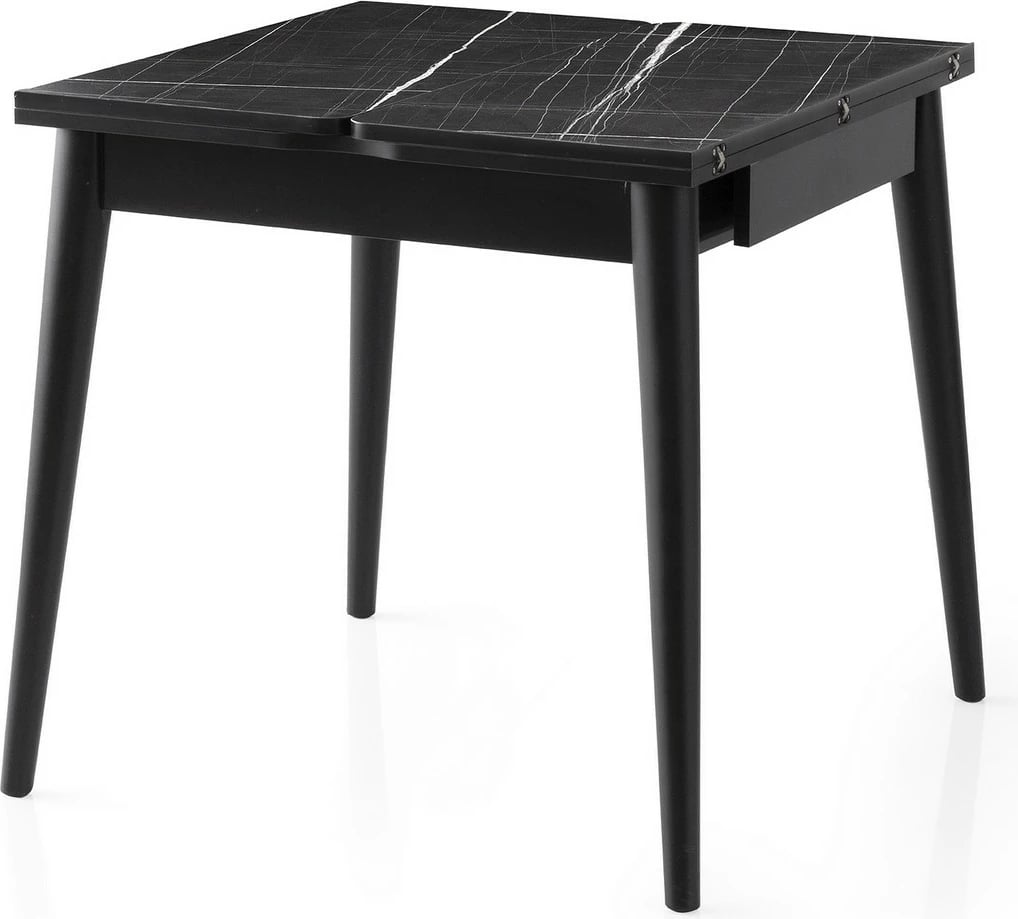 Tavolinë ngrënieje e zgjatshme, ngjyrë mermeri të zi, Skye Decor, Totem - 3041