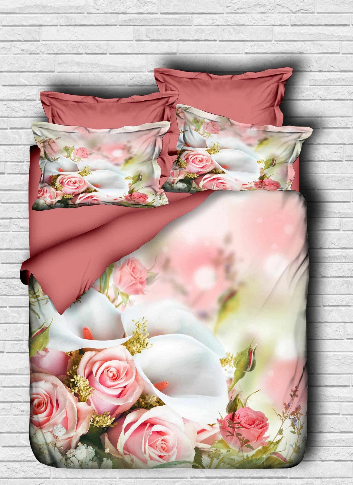 Set mbulesë për jorgan king size, L'essentiel, 122, ngjyrë trëndafili, rozë, e bardhë, e gjelbër