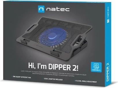 Cooling pad Natec Dipper 2, për laptop 12.1-17.3 inç, 2 USB, LED, e zezë Cooling pad Natec Dipper 2, për laptop 12.1-17.3 inç, 2 USB, LED, e zezë