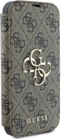 Mbështjellës Guess 4G Metal Logo për iPhone 16 Plus, kafe