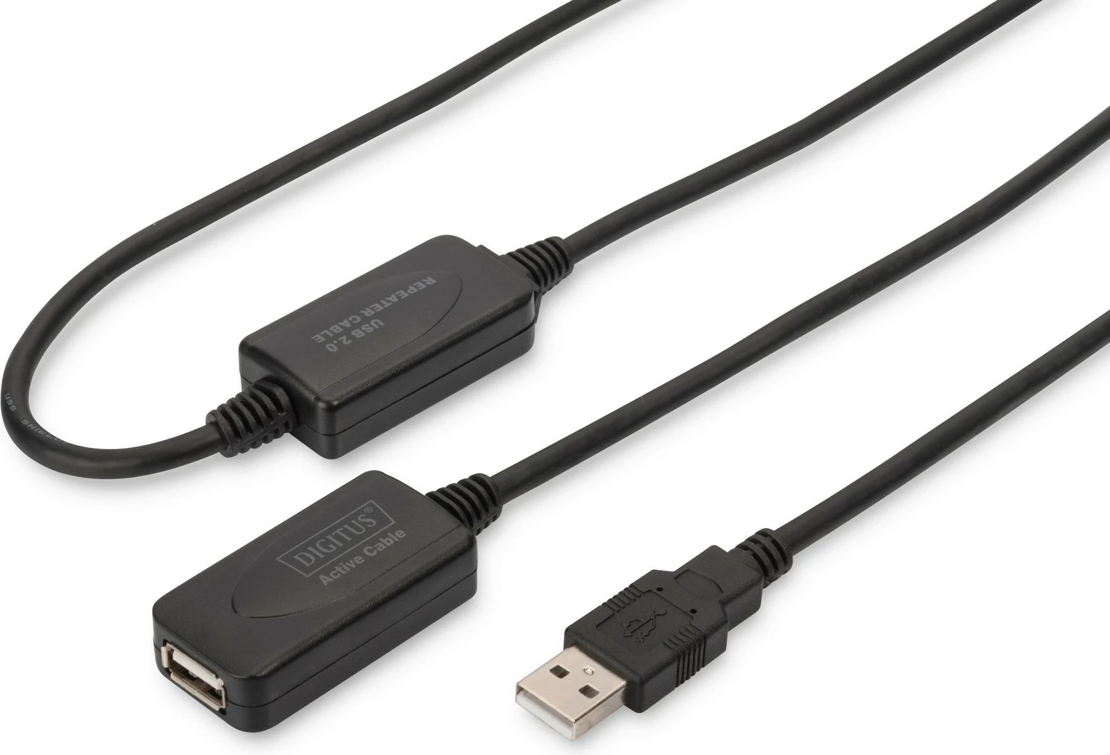 Kabllo USB Digitus Repeater 20m, USB 2.0, e zezë