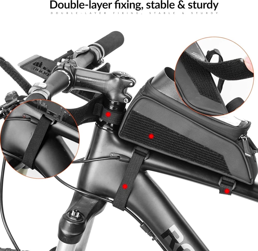 Çantë biçiklete Rockbros 029-1BK me mbulesë telefoni, 1.5L, e zezë