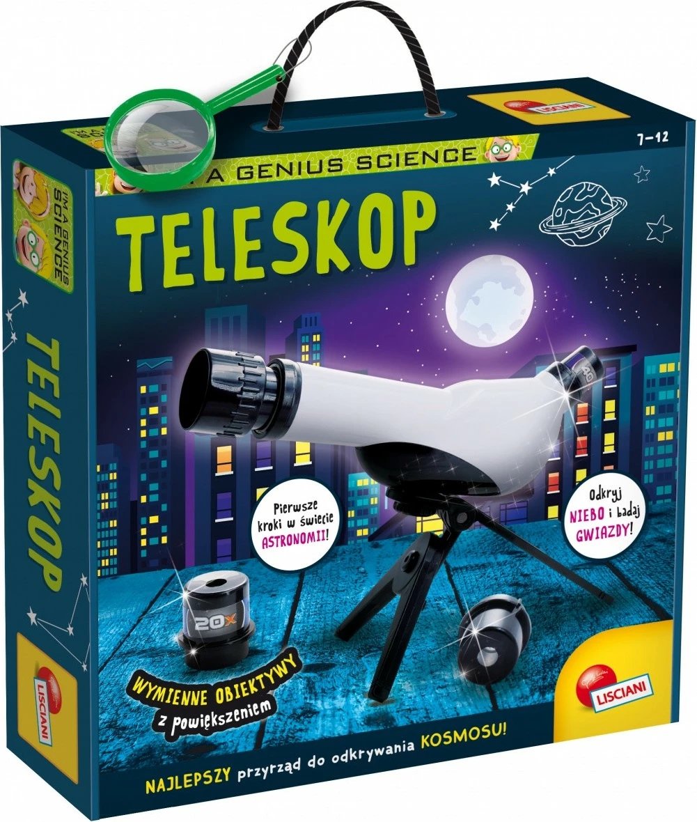 Teleskop, Lisciani, I’m a Genius 304-PL107131, lente të këmbyeshme, libër edukativ, set për fëmijë 7–12