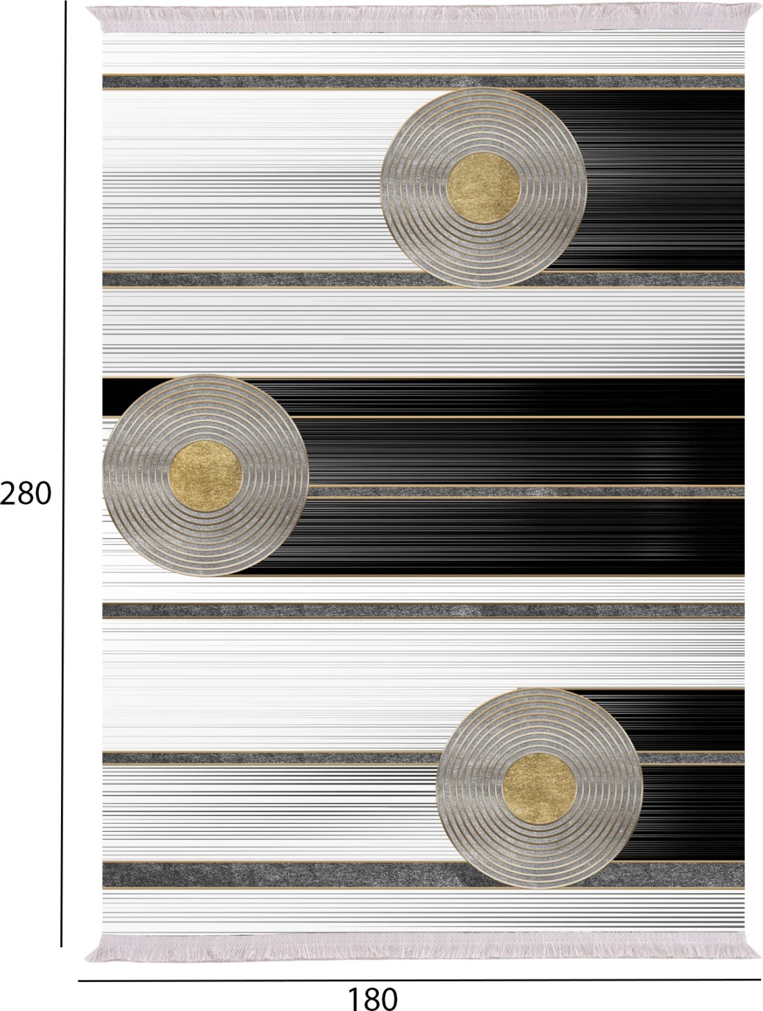 Tepih për dhomë ndeje JOSIANE me franja bardhë-zi-ari 180x280cm.FH7723.24