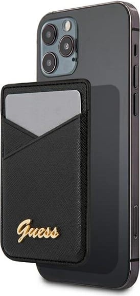 Mbështjellës kartelash Guess GUWMSSASLBK MagSafe Saffiano, i zi