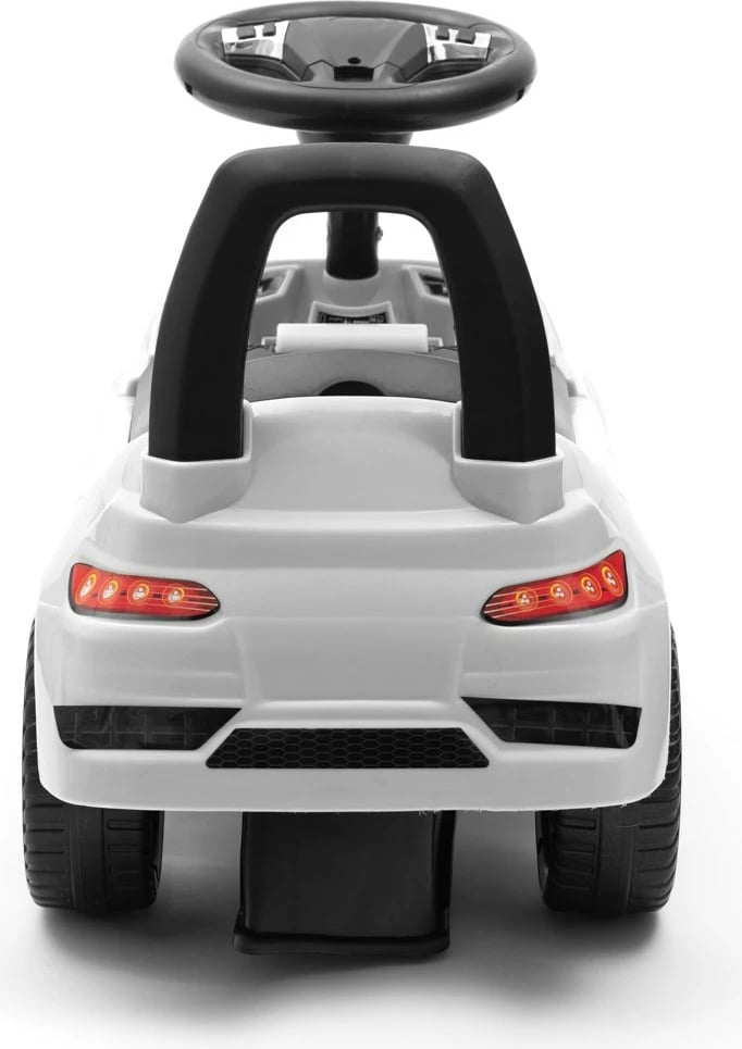 makinë ride-on për fëmijë, Baby Mix RACER, 12m+, ngarkesë 25 kg, ndarje nën sedilje, panel zëri, e bardhë