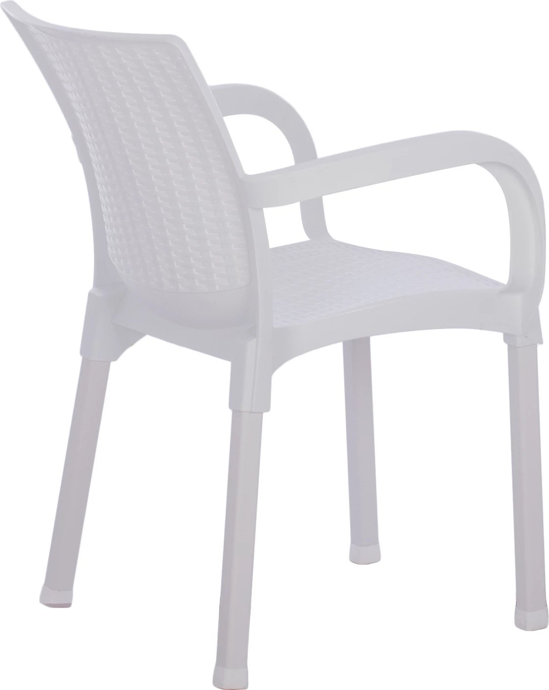 Karrige e bardhë polipropileni rattan, këmbë alumini, FH5591.01, 60x60x82 cm