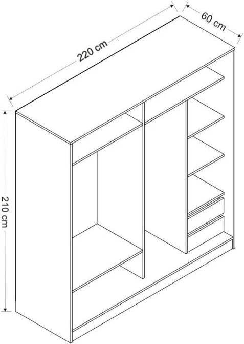 Dollap garderobe, ngjyrë dore, Skye Decor, 220x210x60 cm