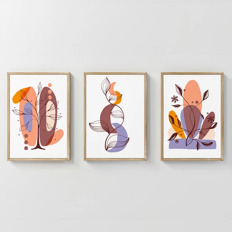 Set pikturash muri në kornizë, Viora triptik, print digjital, shumëngjyrëshe, 33x1.5x48cm