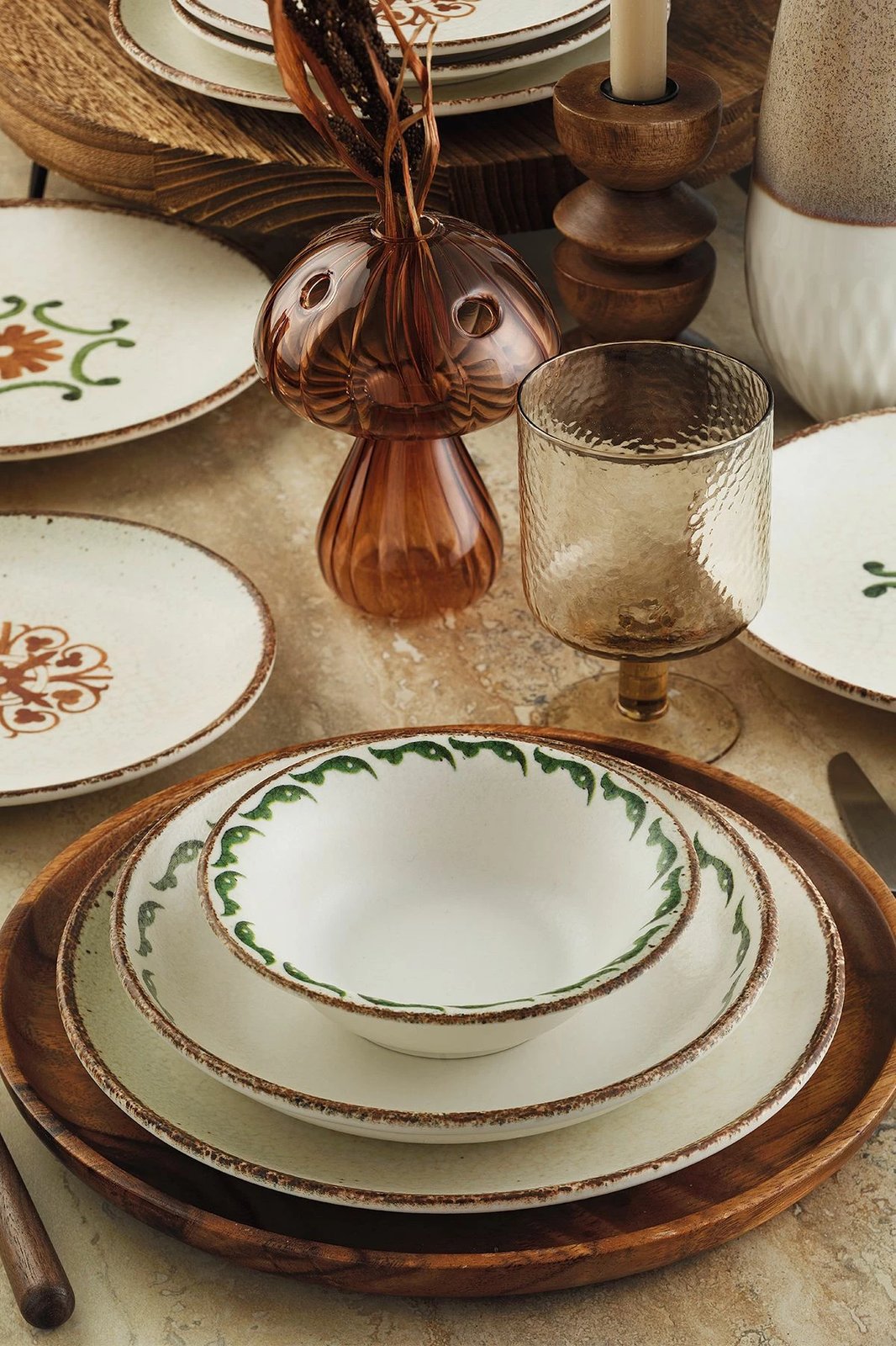 Set enësh për drekë (24 copë), Hermia Concept, NNBNEO24Y2880865, ngjyrë e gjelbër