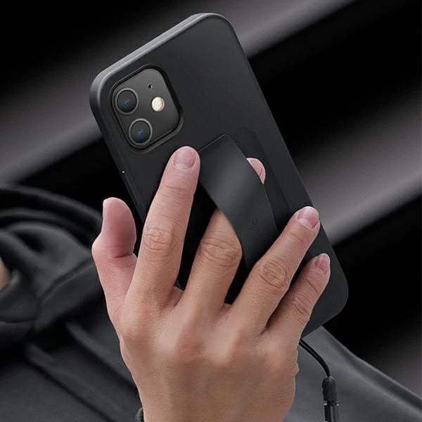 Mbështjellës UNIQ Heldro për iPhone 12 mini, me rrip FlexGrip dhe rrip dore, i zi