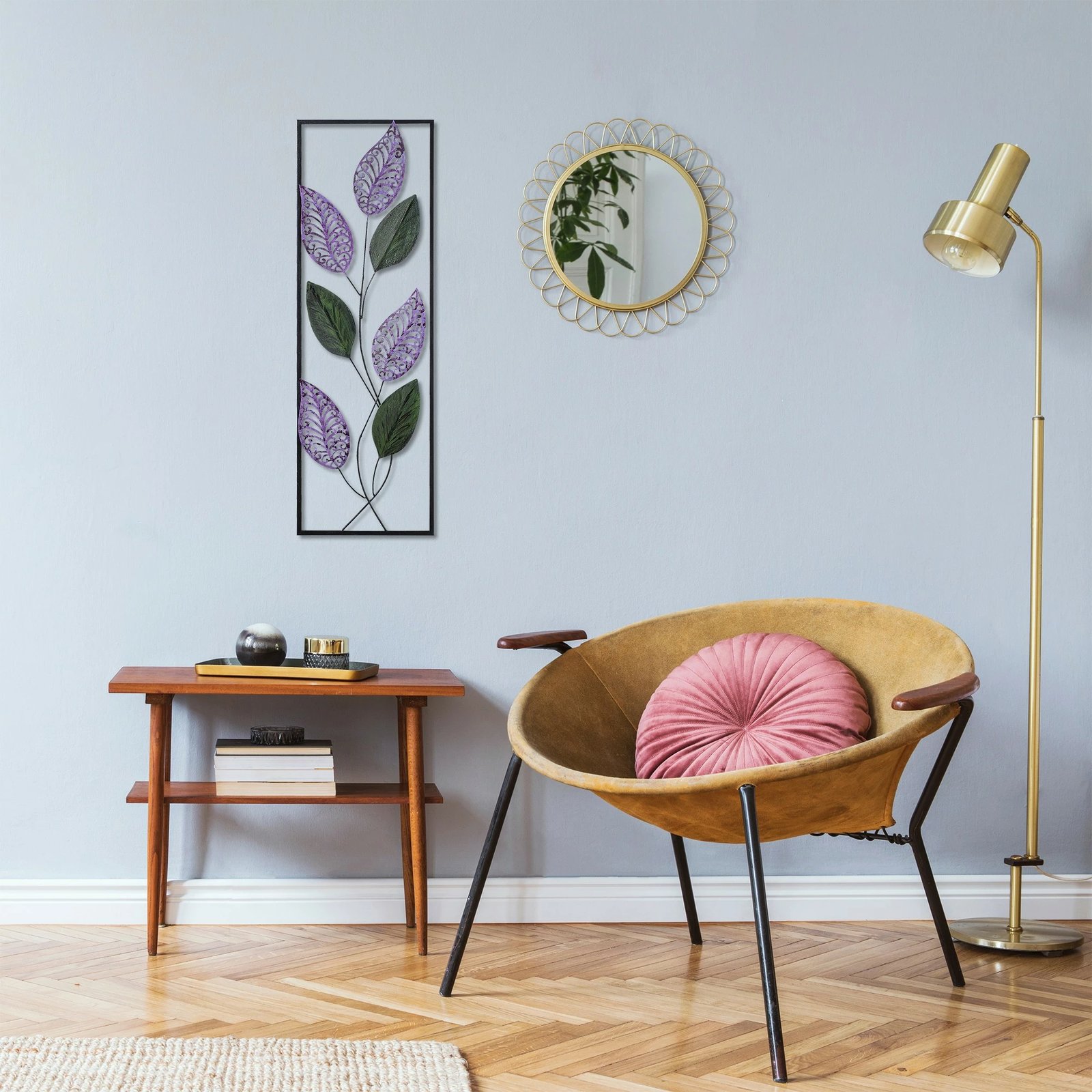 Aksesor dekorativ metalik për mur, Wallity, gjethe, shumëngjyrësh