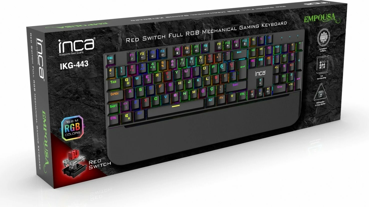 Tastierë gaming Incase IKG-443 mekanike, RGB, full-size, e zezë