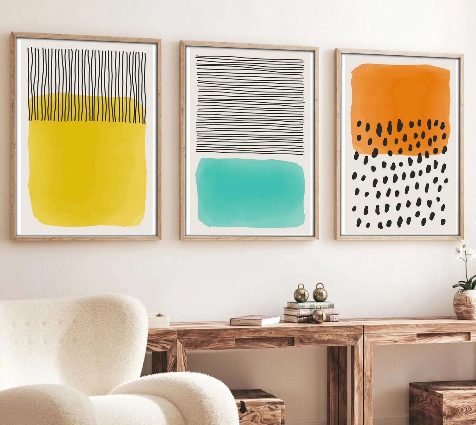 Pikturë dekorative me kornizë MDF (3 copë), Wallity, Huhu136, 70x50