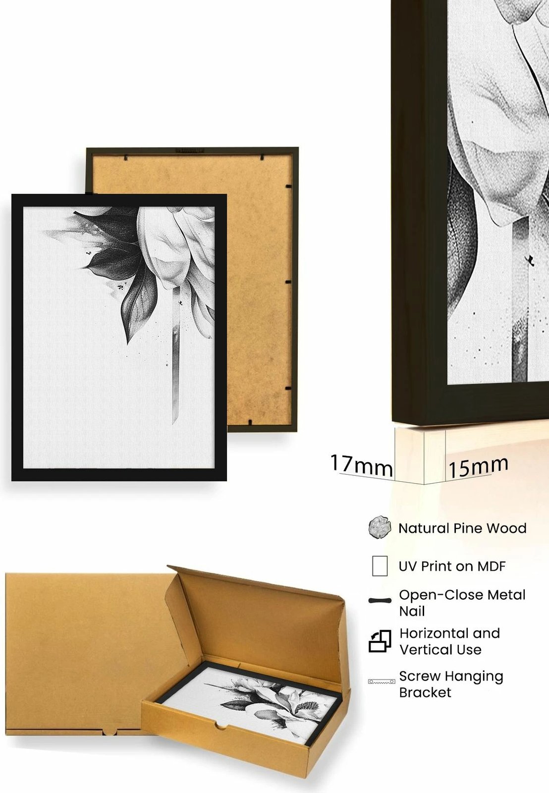 Pikturë dekorative me kornizë MDF (3 copë), Wallity, Huhu479S, 50x35cm