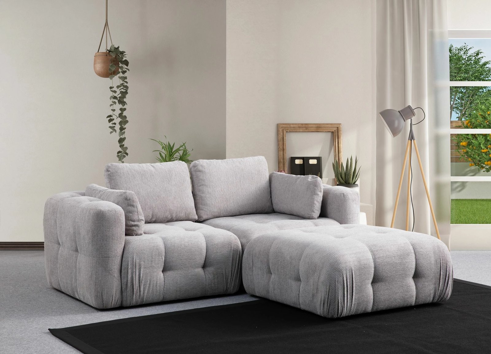 Kënd divan Atelier del Sofa Amaris, 2 vende me pouffe, ngjyrë gri e çelët Kënd divan Atelier del Sofa Amaris, 2 vende me pouffe, ngjyrë gri e çelët