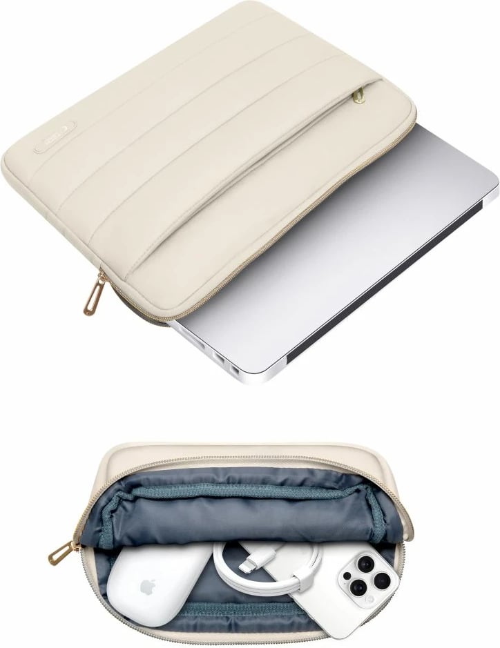 Mbështjellës laptopi Tech-Protect Puffy 15-16, set me çantë aksesorësh, Bezhë