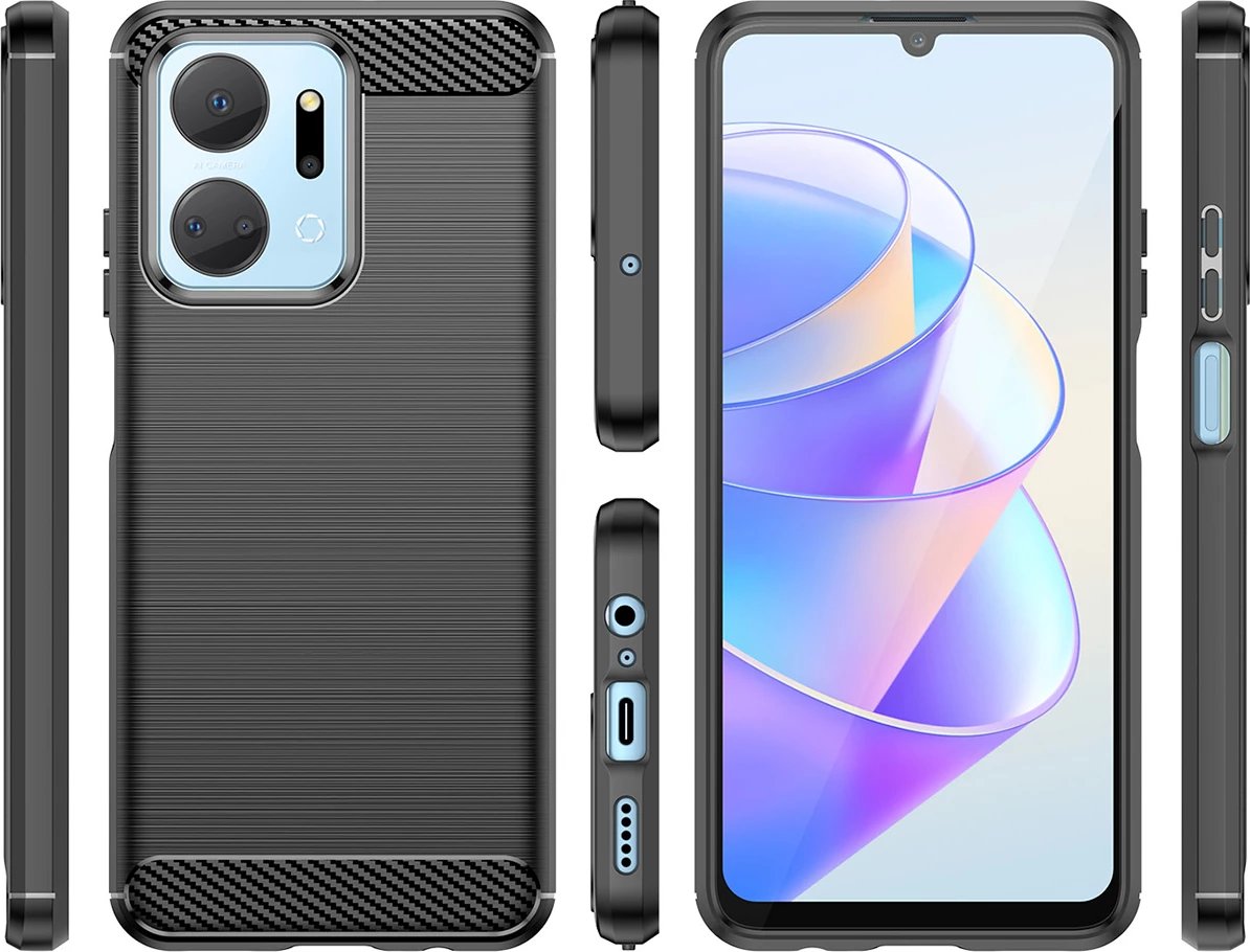 Mbështjellës Hurtel Carbon Case për Honor Play 40 Plus / Honor X7a, TPU, i zi