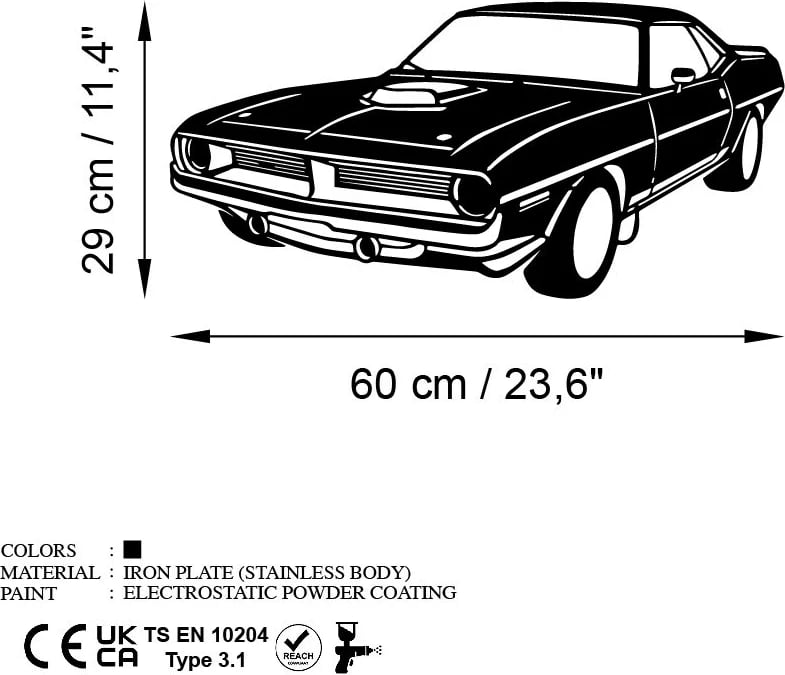 Aksesor dekorativ metalik për mur, Wallity, Plymouth Barracuda 1970