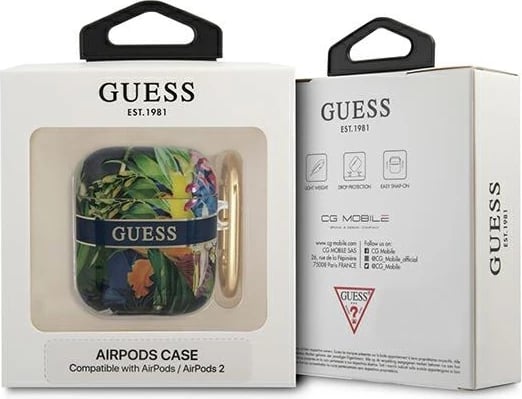 Mbështjellës Guess GUA2HHFLB për AirPods 1/2, Flower Strap Collection, Blu