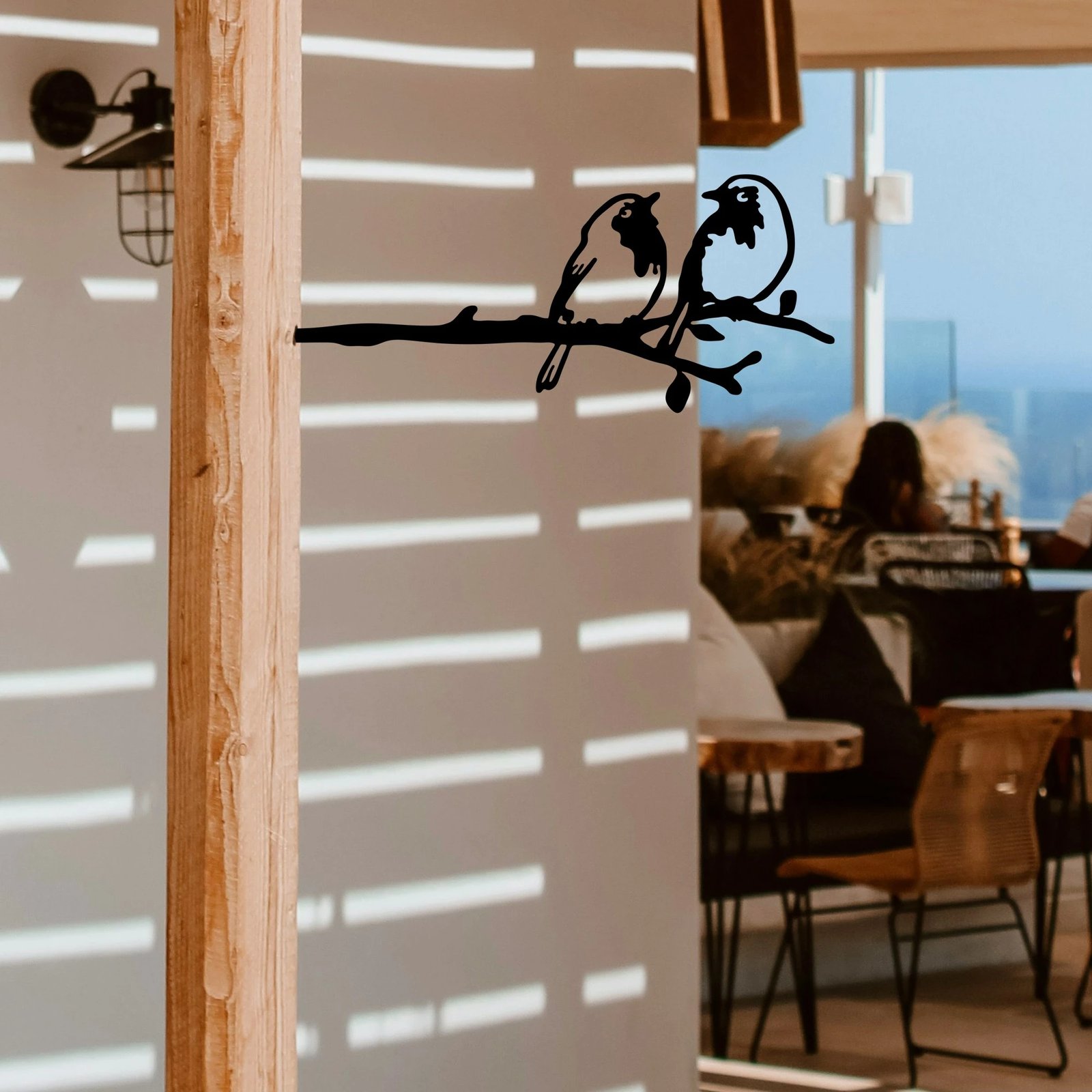 Objekt dekorativ për kopsht, zogj në degë, ngjyrë e zezë, Aberto Design, 50x20cm