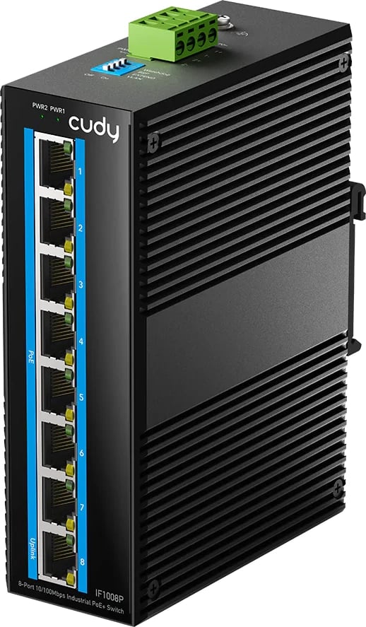 Switch industrial PoE+ 8-portësh Cudy IF1008P, IP40, pa adapter, i zi